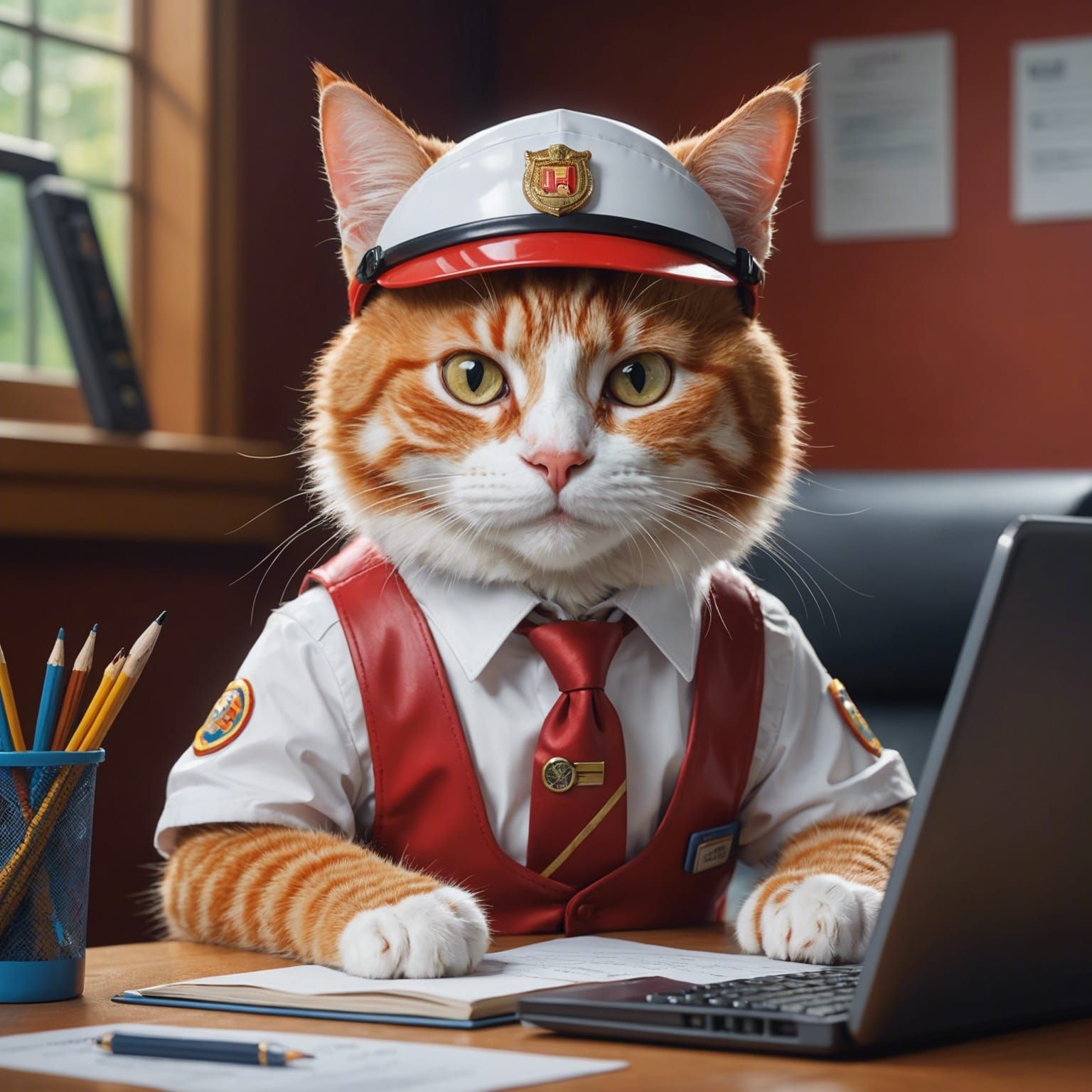 Accountant Cat Analyzes Data, Hyperrealistic Concept Art