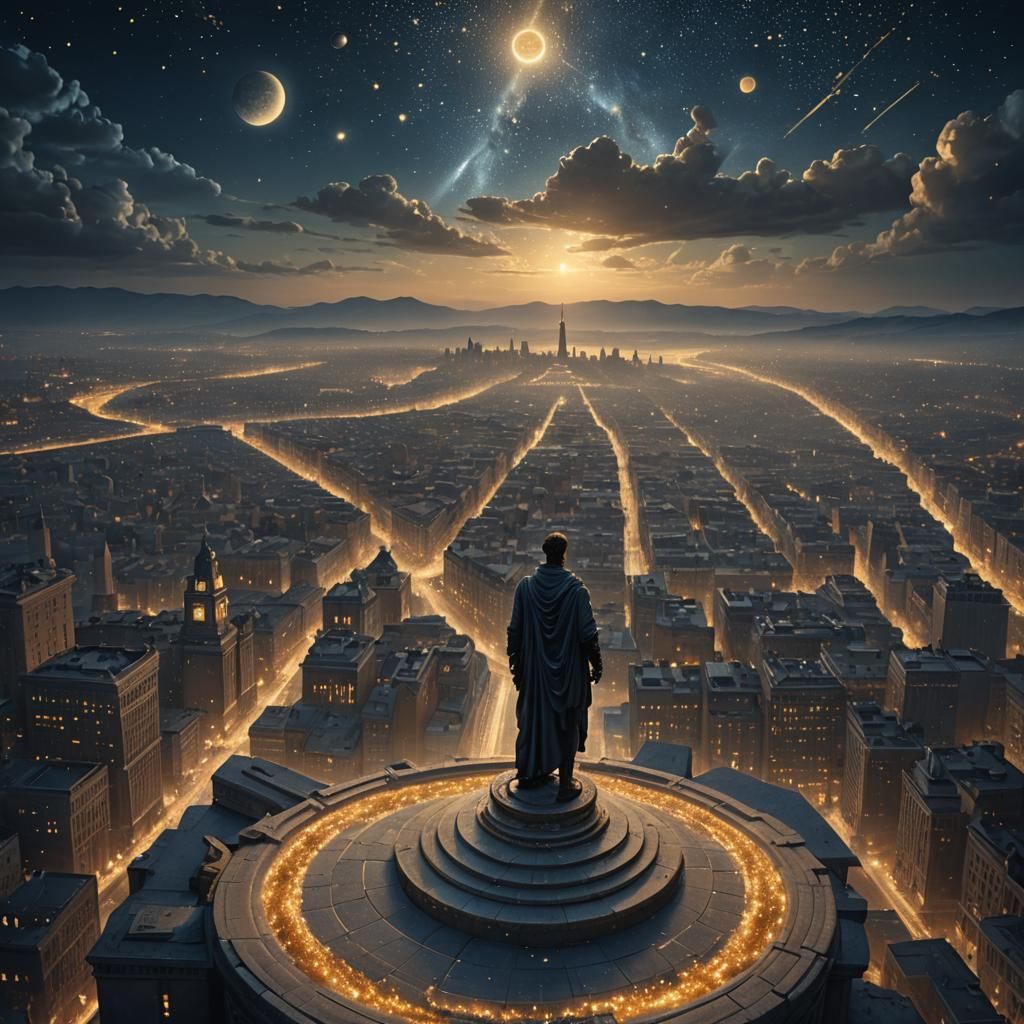 Fantastical Cityscape Under Starry Night in Digital Painting