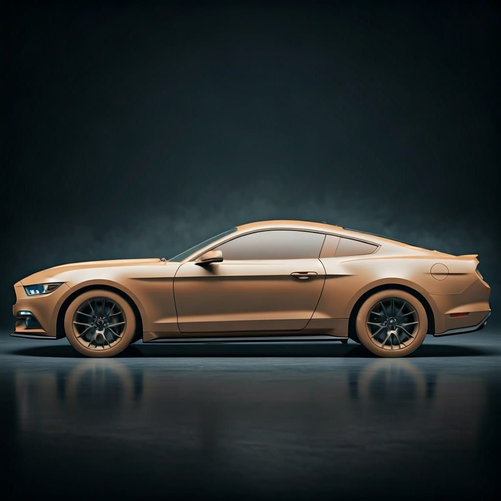 Hyperrealistic Clay Model of a Ford Mustang in Studio Light