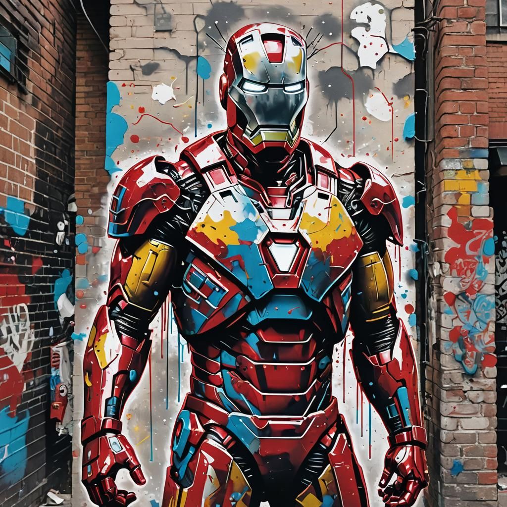 Iron Man Street Art in Urban Alleyway