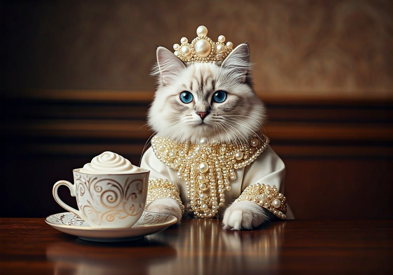 Regal Feline Royalty in Pearlescent Elegance