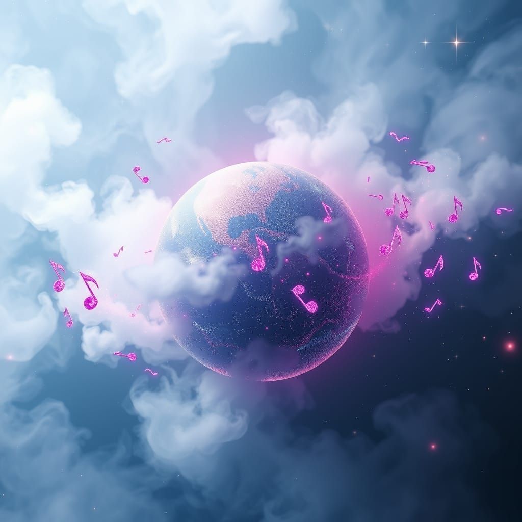 Surreal Cosmic Music Oasis in Vibrant Futuristic Style