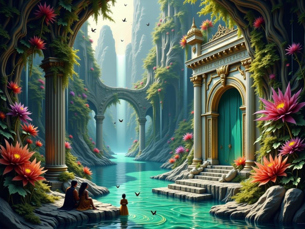Hyperrealistic Fantasy Palace on Secret Lagoon