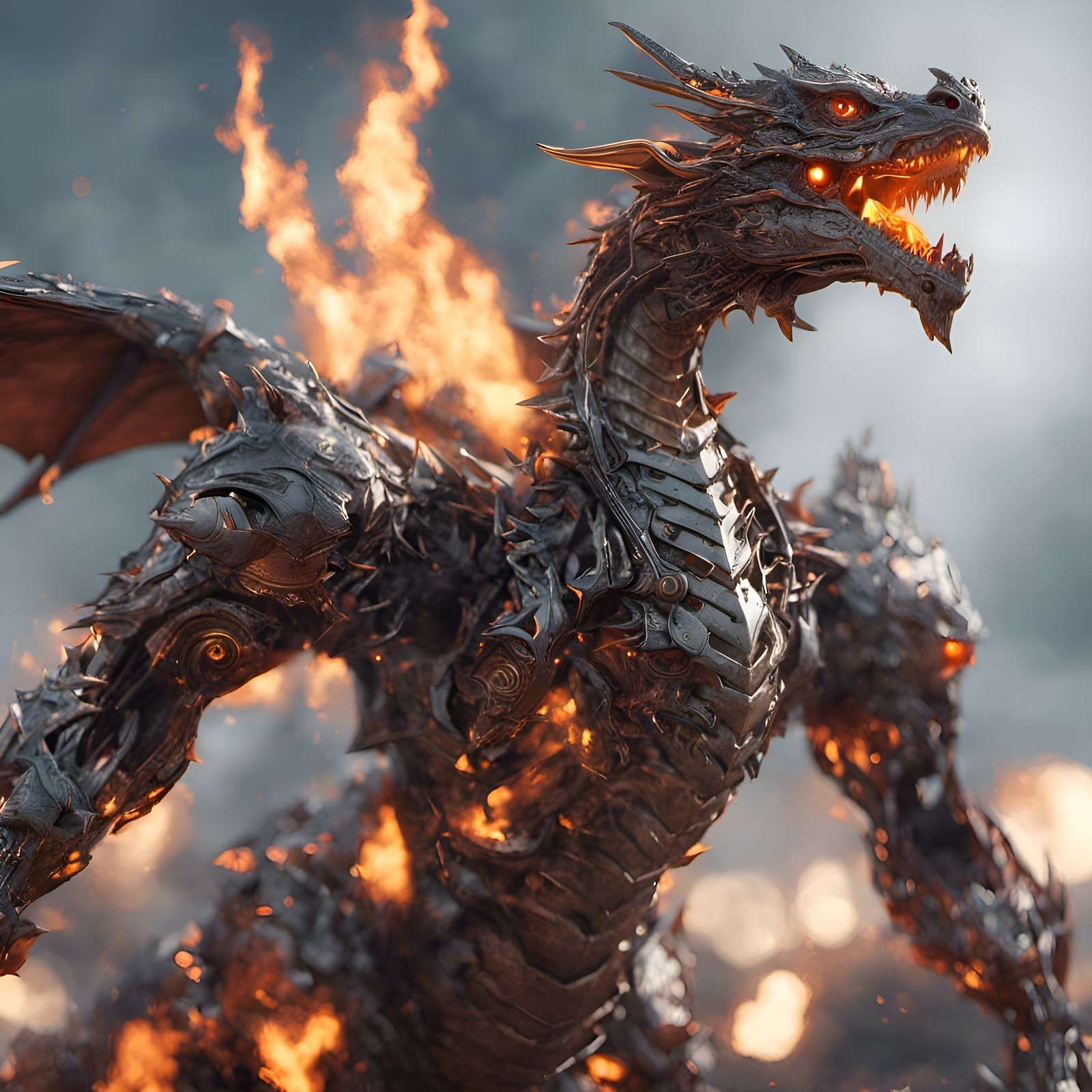 Futuristic Fire Dragon with Intricate Mech Details