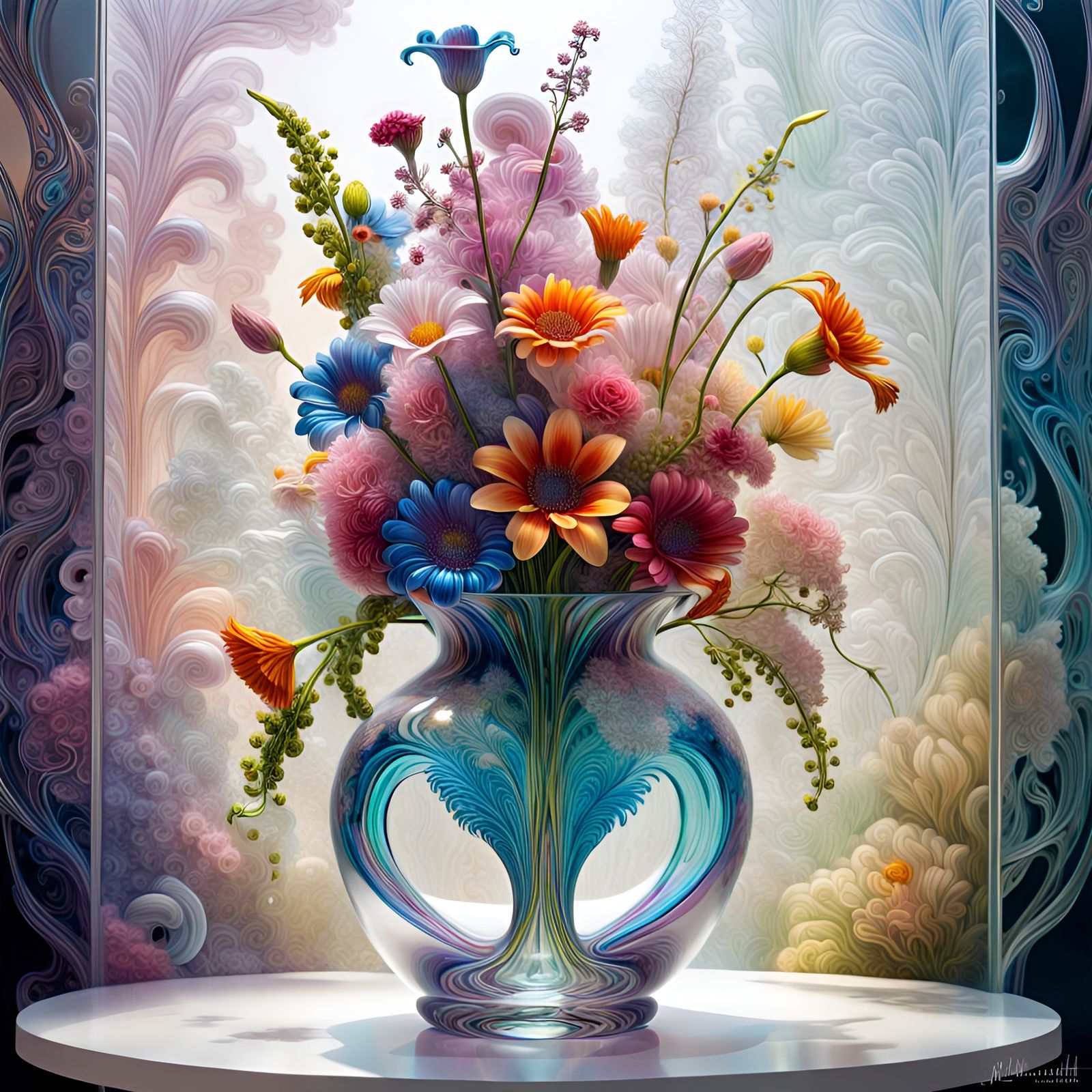 Glass vase of beautiful flowers