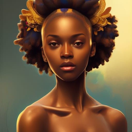 Beautiful African Girl Portrait in Hyperdetailed Style