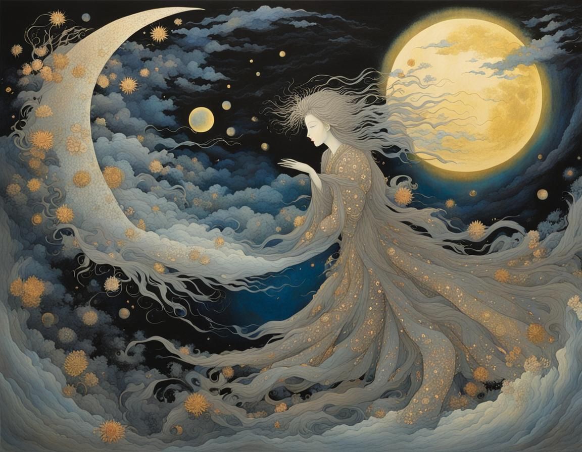 Ethereal Dreamscape Painting with Cryptic Shadows