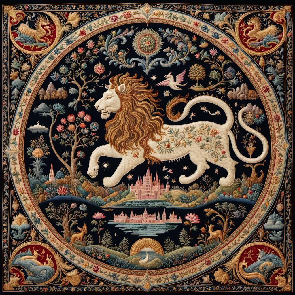 Detailed Embroidered Map of Magical Lands