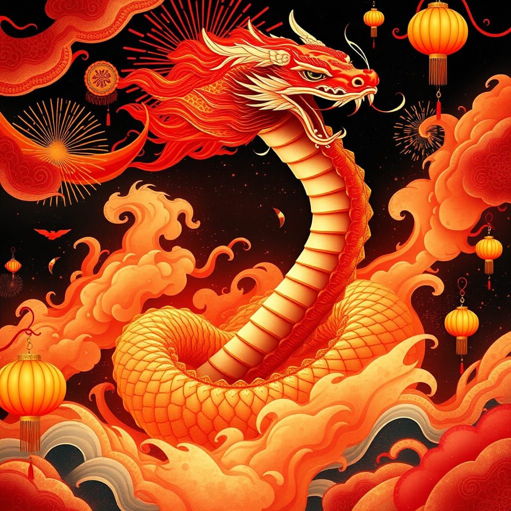 Majestic Wood Fire Snake Embodies Wisdom Amidst Vibrant Red ...