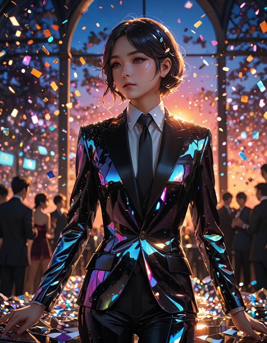 Rainbow Iridescent Ballroom Suit in 3D Anime Art