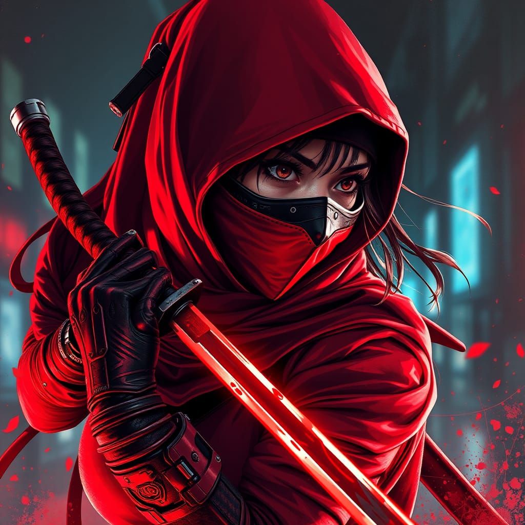 “lustración de una mujer ninja con katana