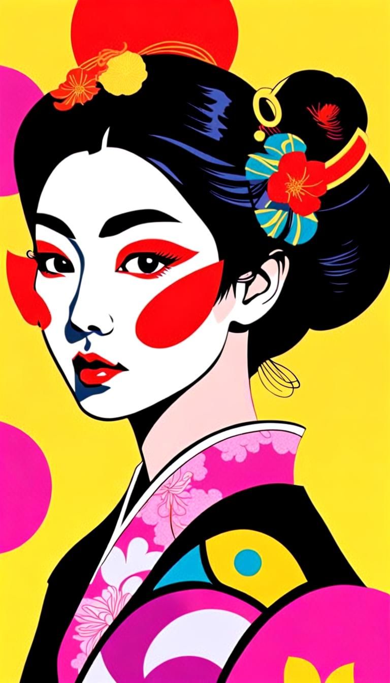 Vibrant Pop Art Portrait of Geisha