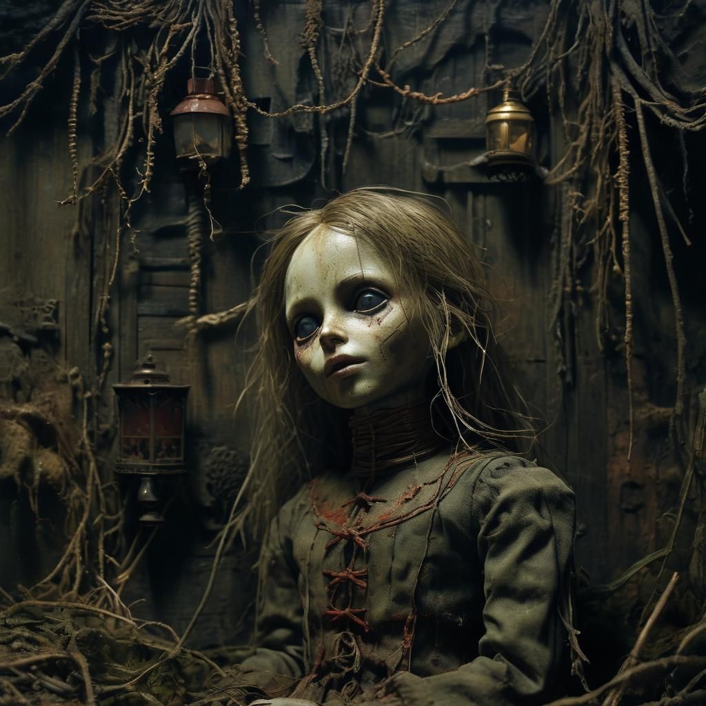 Eerie Doll in Gothic Horror House