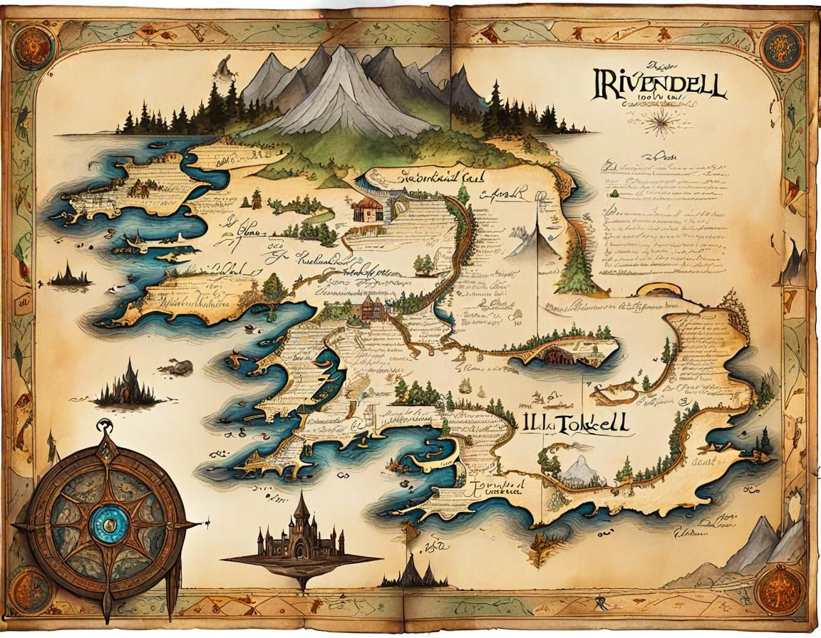 Detailed Fantasy Map of Rivendell on Burned Pages