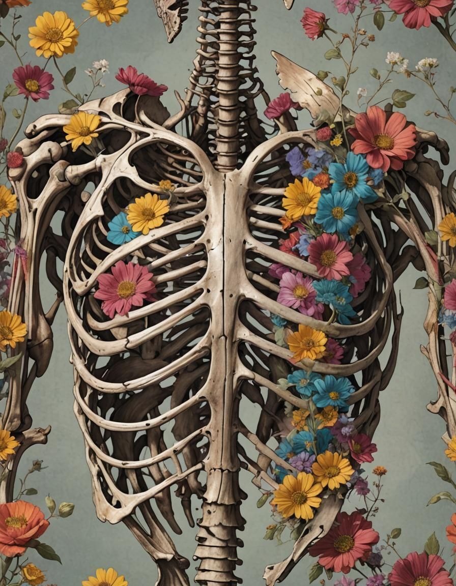 Floral Rib Cage Digital Illustration