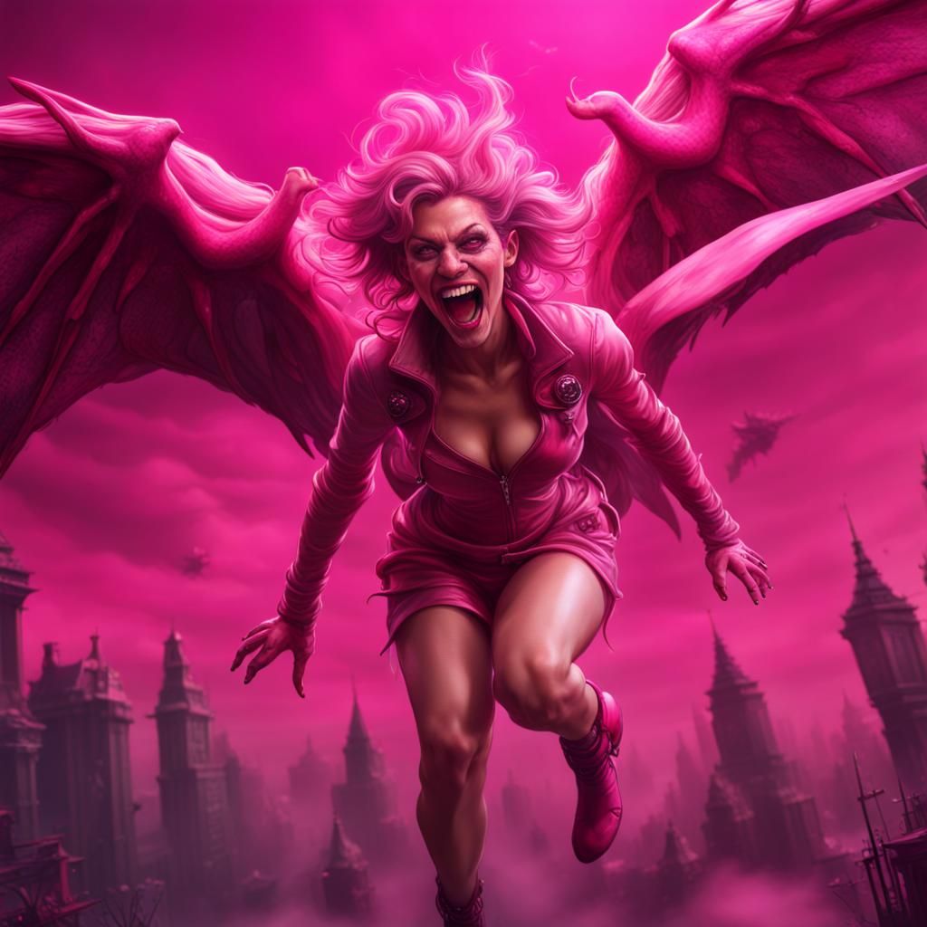 Laughing Pink Devil in Detailed Digital Painting