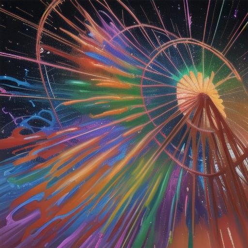 Cosmic Carnival in Vibrant Neo-Expressionist Oil Painting