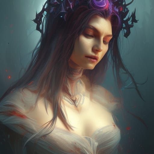 Demon Witch Portrait in Hyperdetailed Style