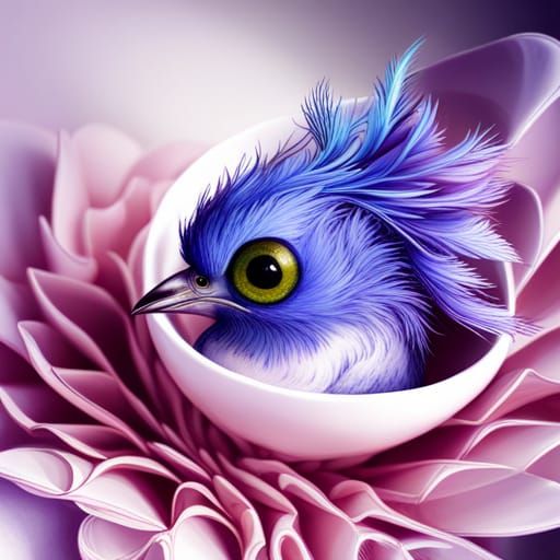 Blue Bird in Teacup: Pixel Art Fantasy