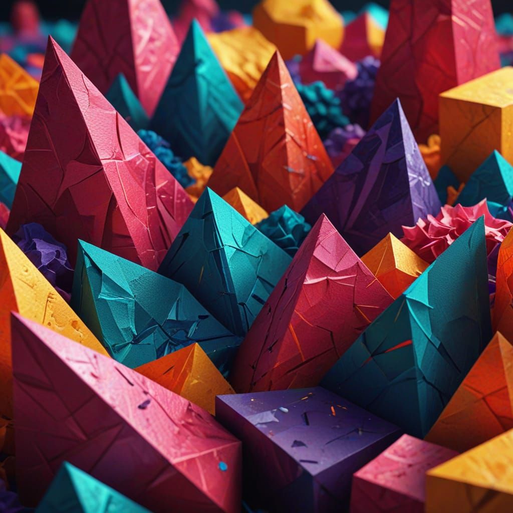 Geometric Fauvism Tissue Paper Landscape in Art Deco Style