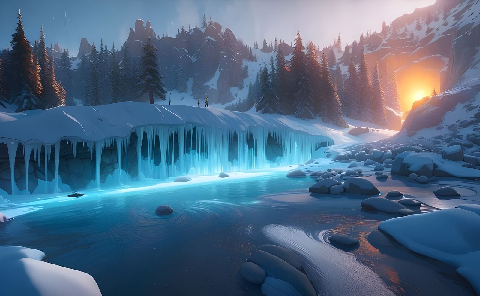 Alpine Ice Storm: Dynamic Lighting, Detailed Concept Art