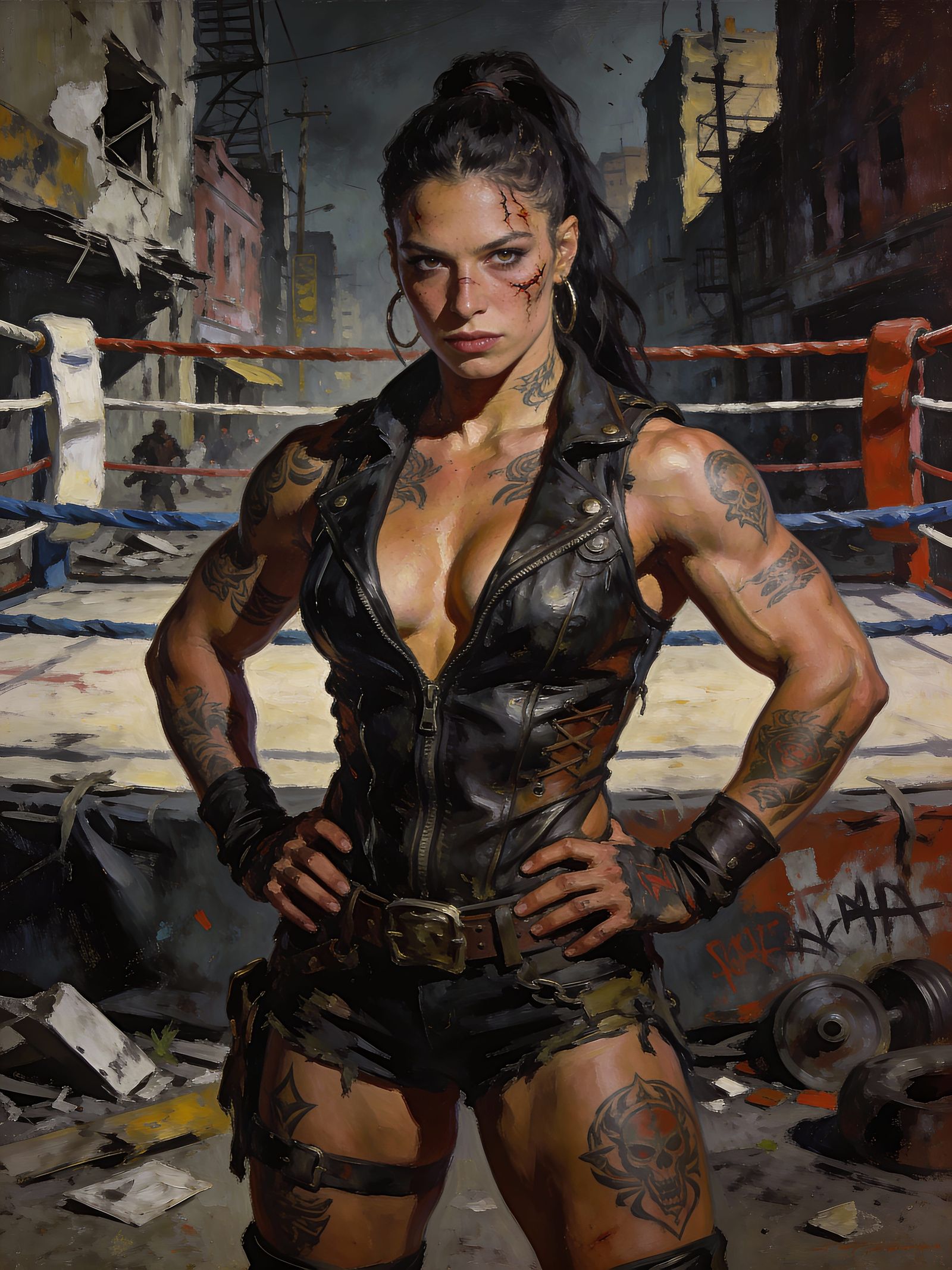 Post-Apocalyptic Raider: Muscular Warrior in Ruined City