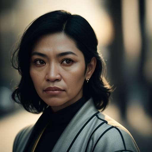 Hispanic Woman in Kung-Fu Gi Portrait, Film Noir Style