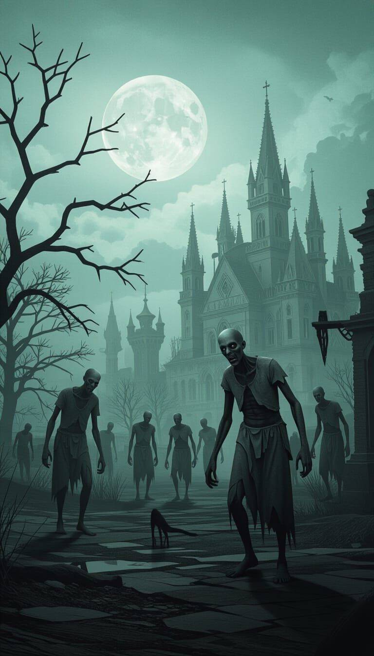 Gothic Nightmare Landscape with Distorted Creatures