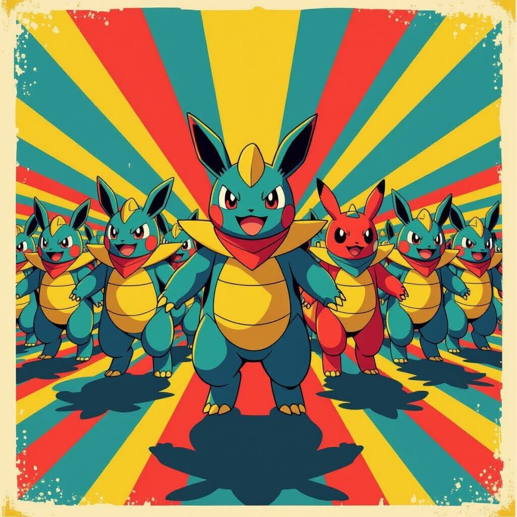 Pokémon Army Marching in Pop Art Style