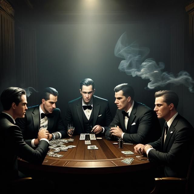 Intense Film Noir Card Game in Smokey Room