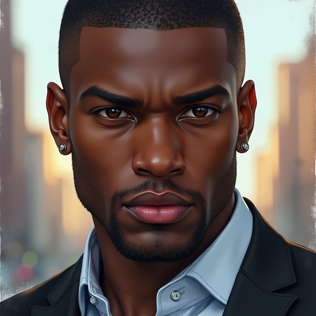 Handsome African Man in Business Suit - Realistic Oil Portra...