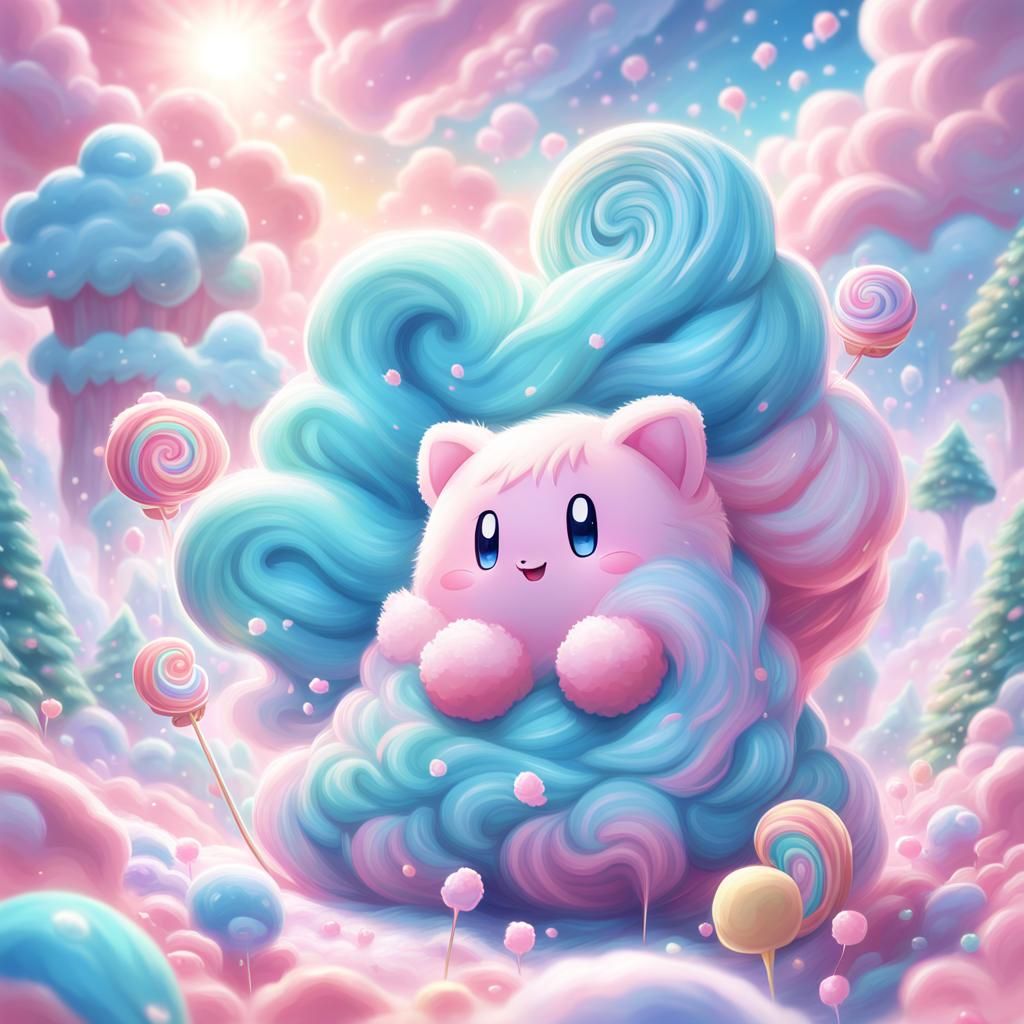 Kirby Surrounded by Cotton Candy in Pastel Digital Art