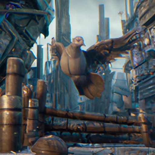 Dove Flying Through Warzone: Detailed Matte Painting