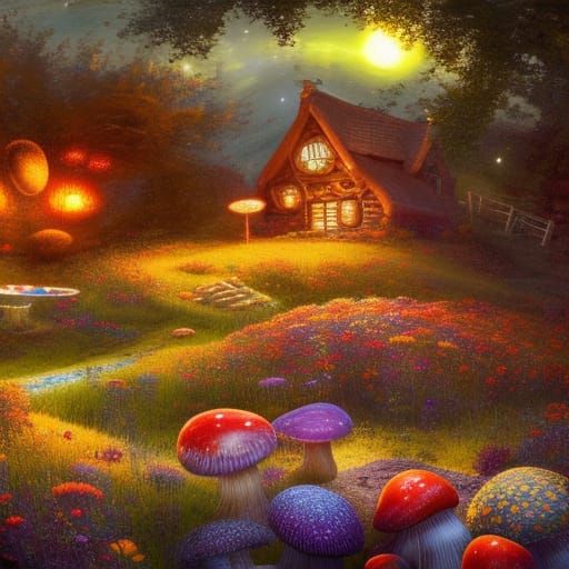 Enchanted Fairycore Cottage Under Starry Night