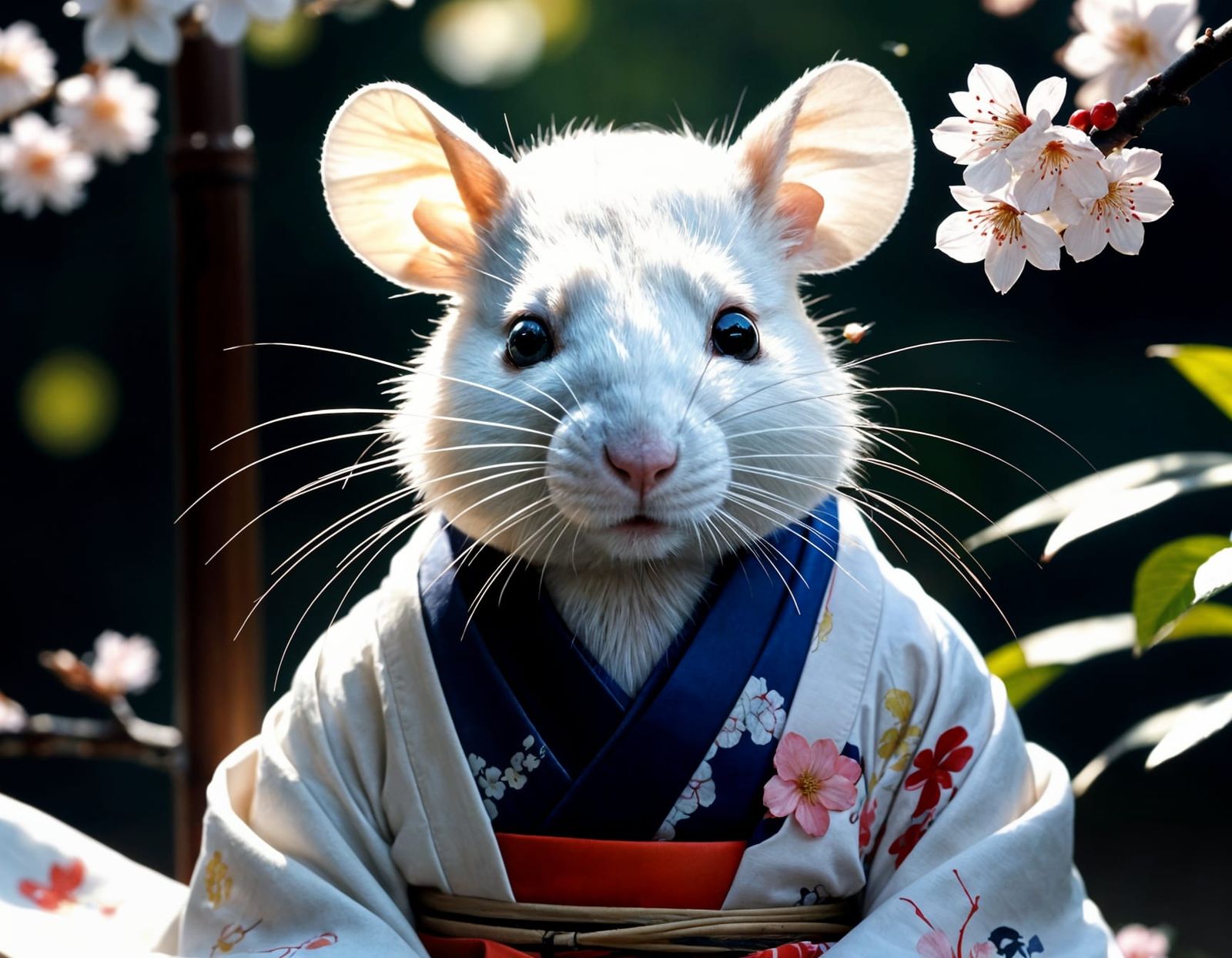 Kimono Rat Plushie Sips Tea: Anime Art