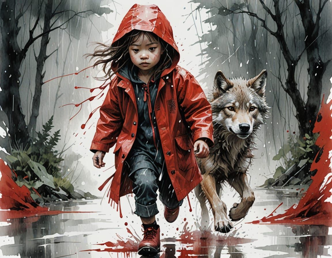 Red-Cloaked Toddler Flees Stormy Wolf