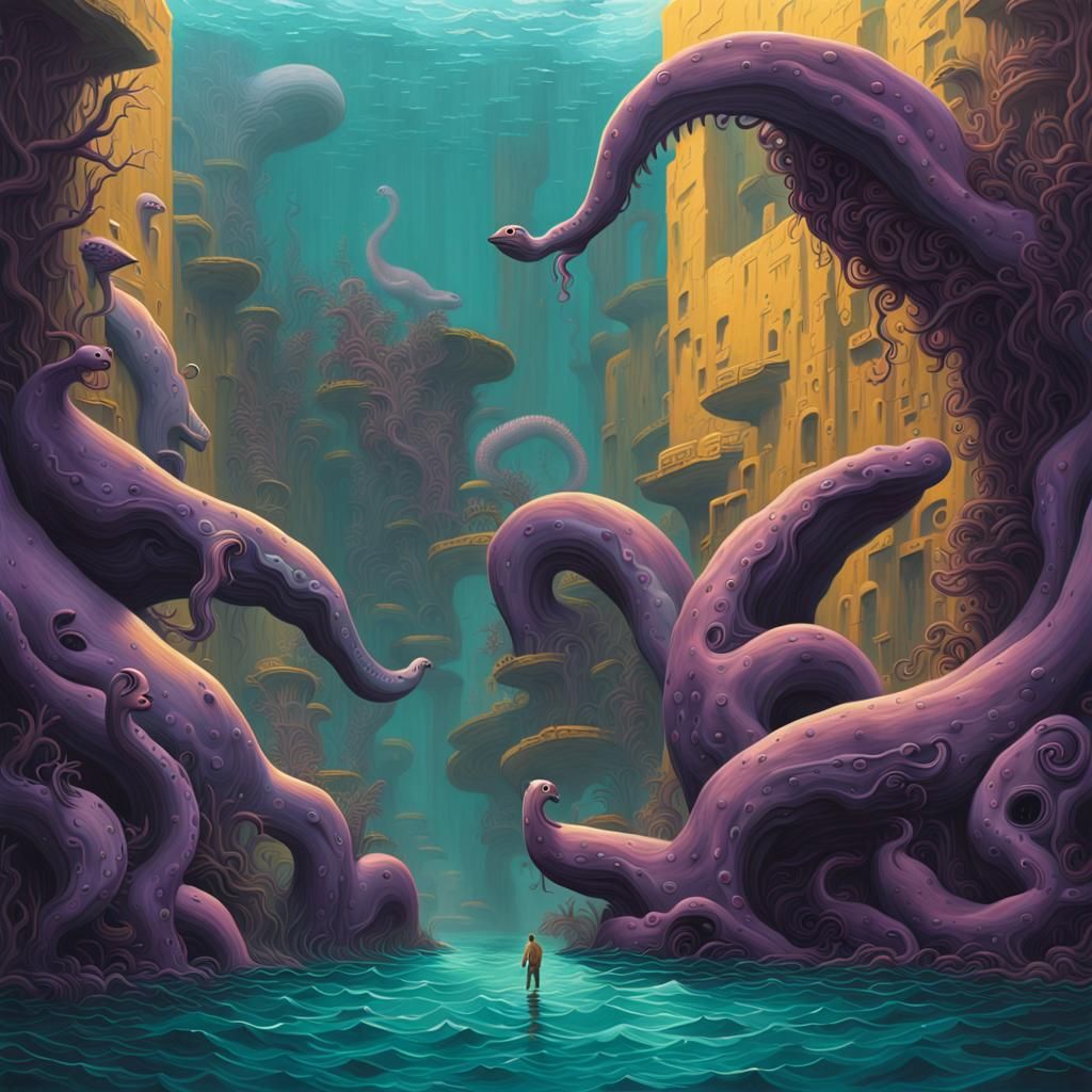 Mystical Underwater Reef with Twisted Tentacles