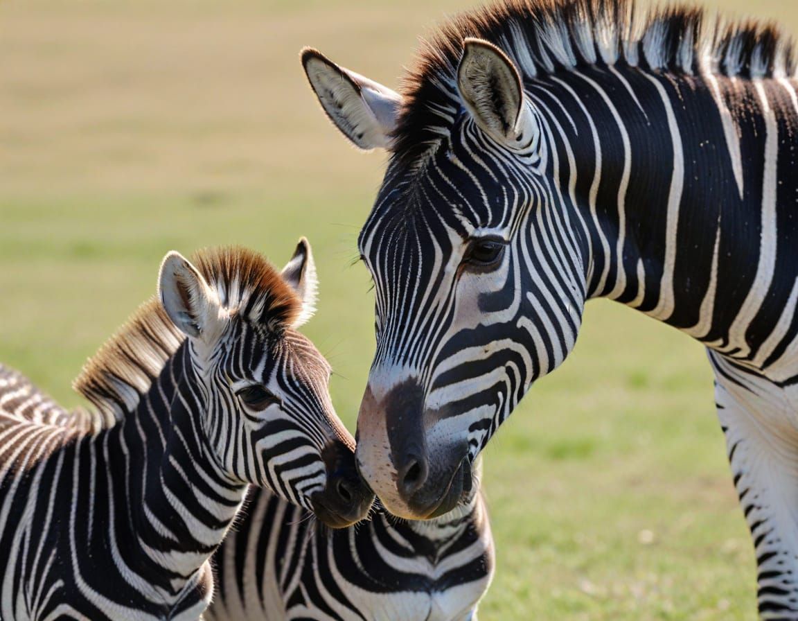 Close Up Portrait of Zebra and Foal in Natural Habitat