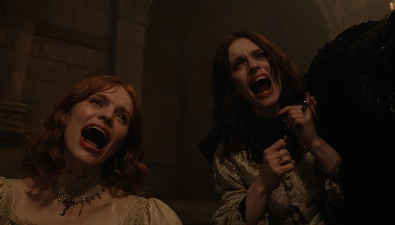 Gothic Horror Portrait of Vampires in Dark Chamber