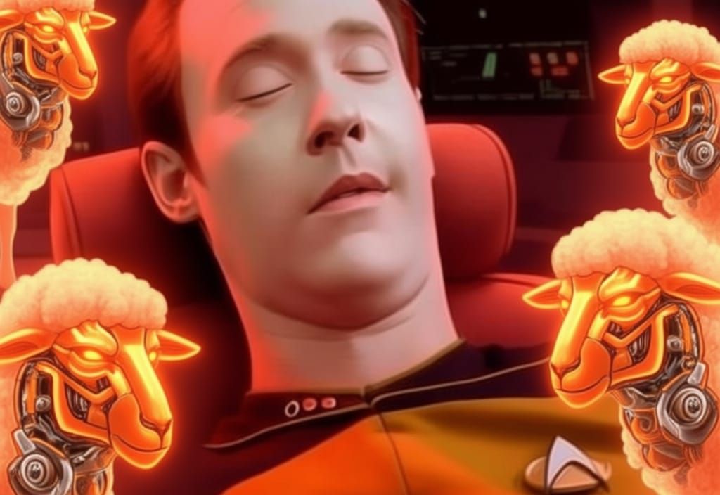 Glowing Neon Android Sheep with Metal Parts