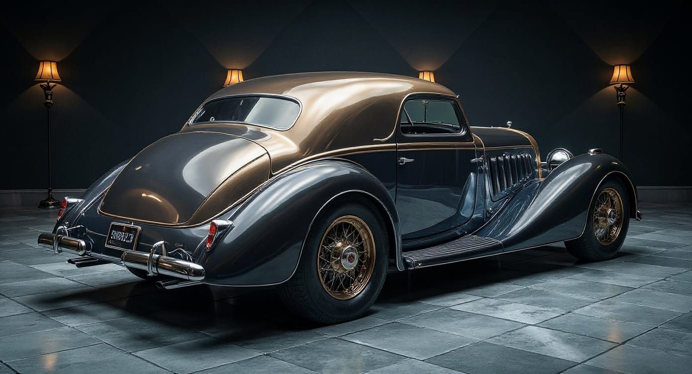 Modified Vintage Bugatti Coupe with Covered Wheels