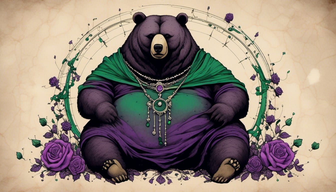 Libra as Obese Bear with Gothic Floral Crown