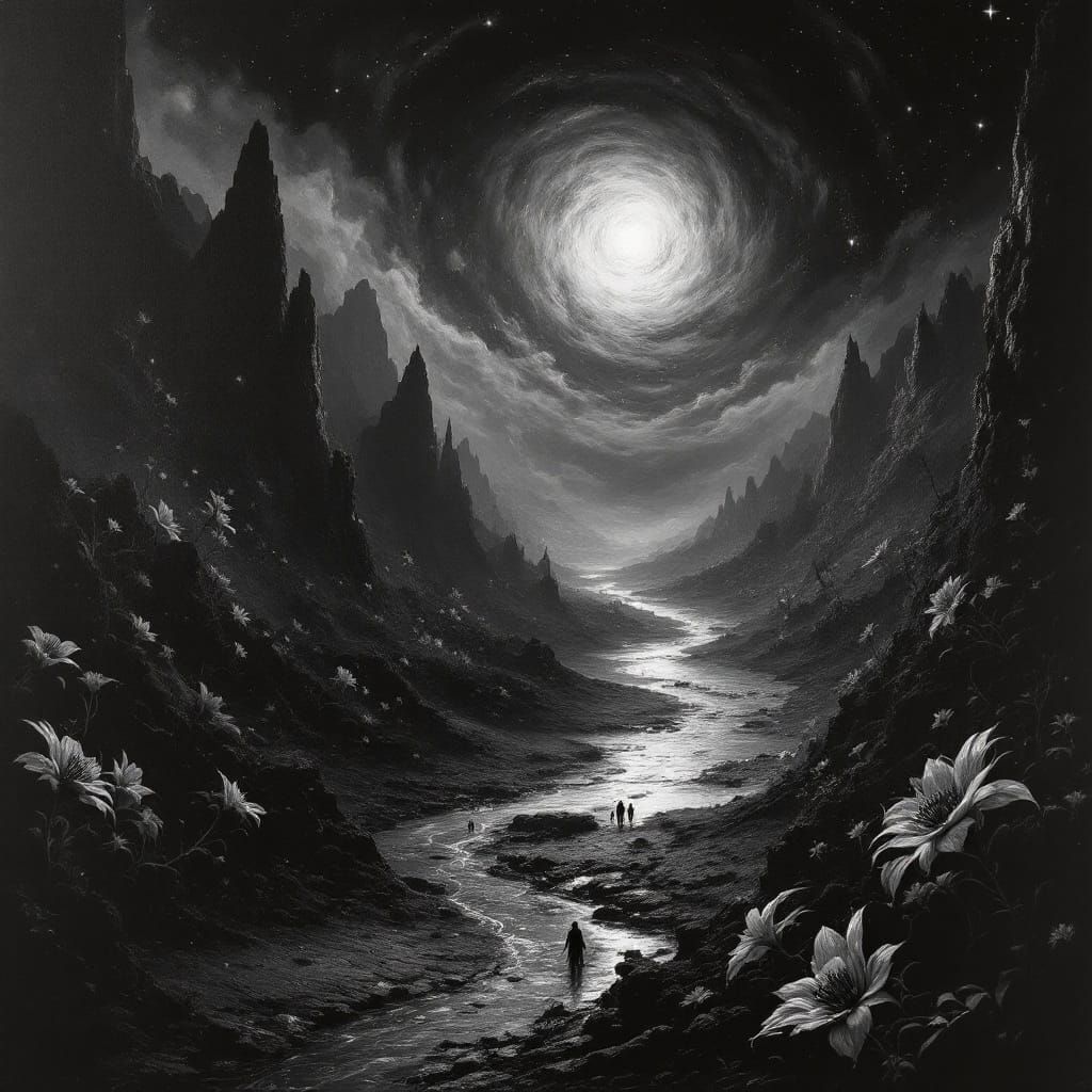 Eerie Beauty of the Fields of Asphodel in Dark Light Art