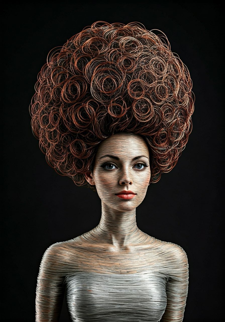 Wire Sculpture of Woman with B52 Hairstyle