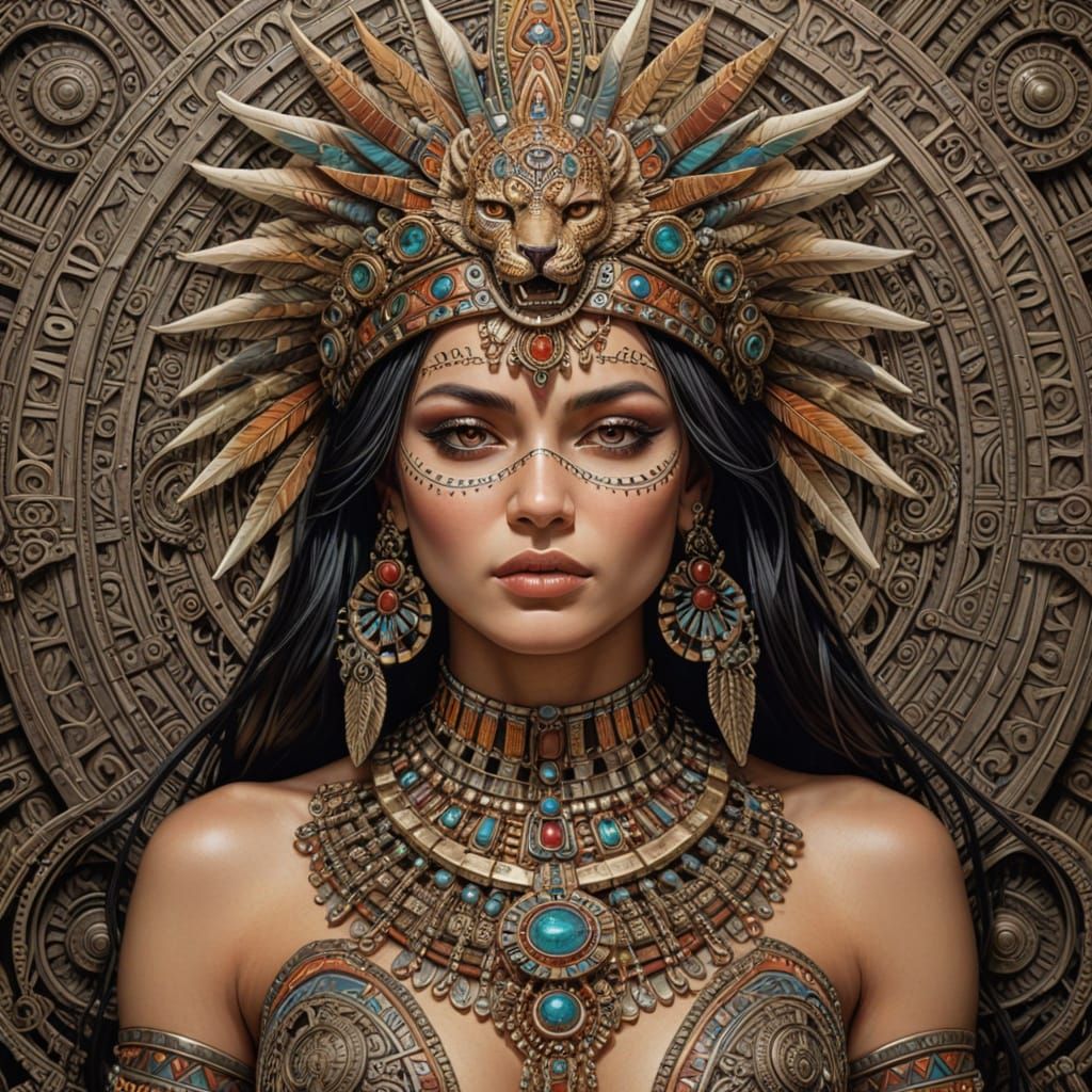 Aztec Goddess Portrait in Manara Style