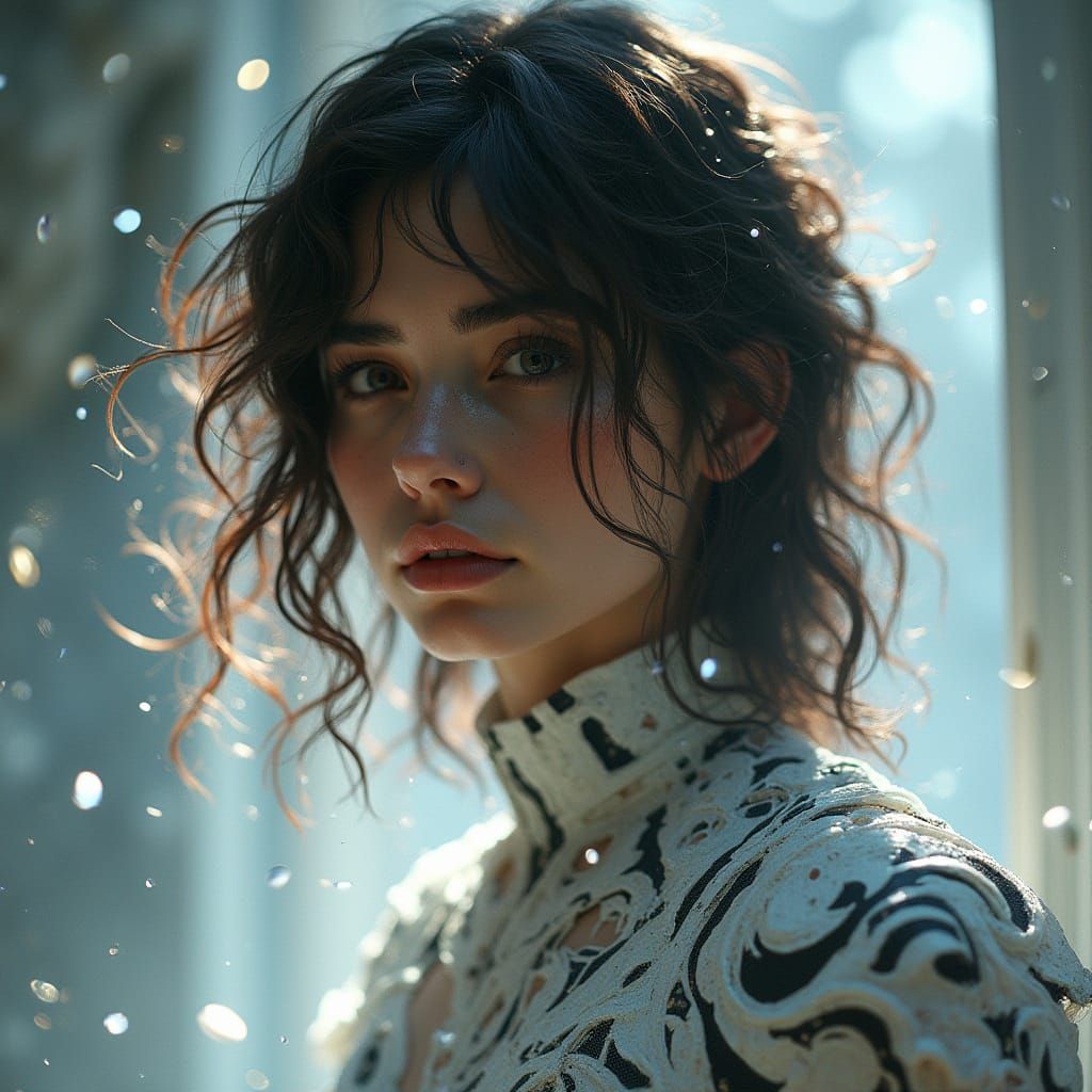 Brunette Woman in Futuristic Digital Art Style