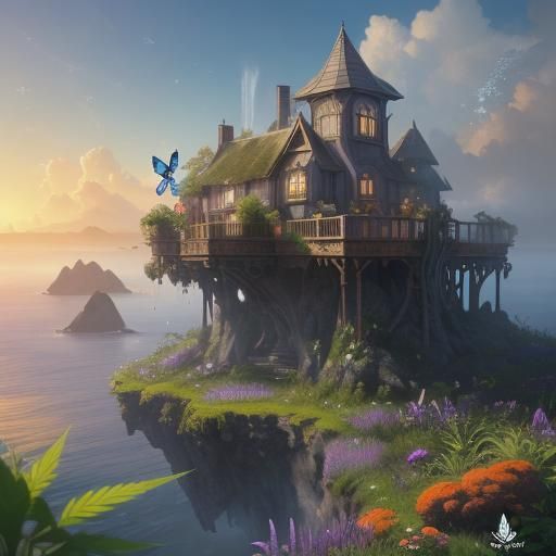 Cottage in Cannabis Field: Whimsical Matte Painting