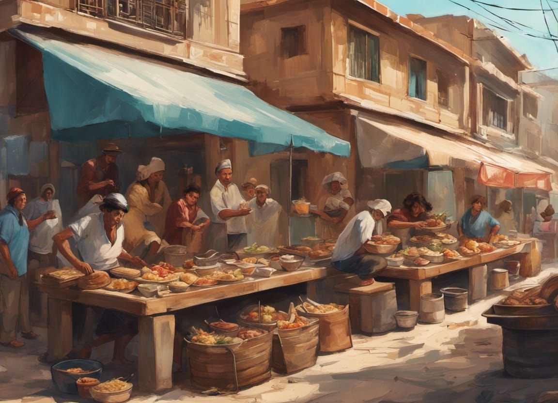 Vibrant Street Food Market with Dynamic Lighting