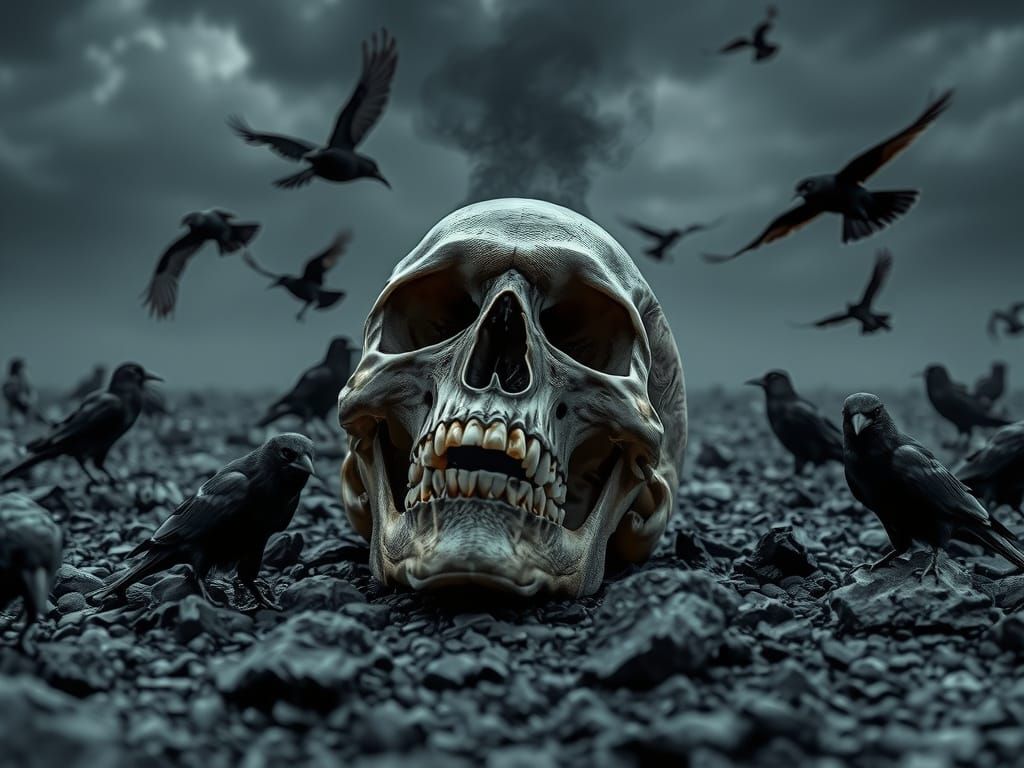 Dark Fantasy Skull Scene with Crows