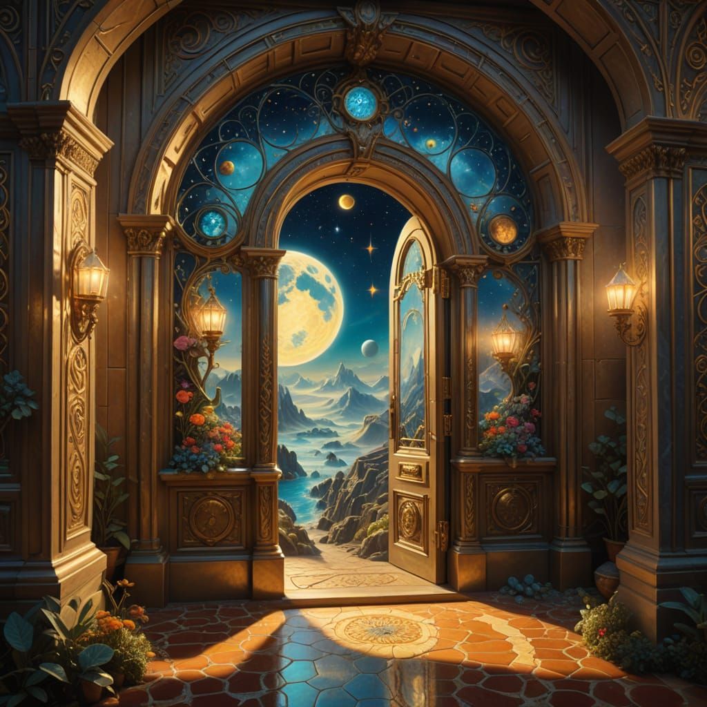 Elven Doorway Through Space and Time in Surreal Style